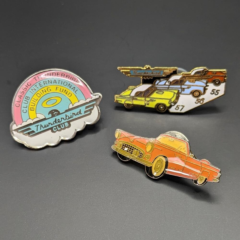 Vintage Enamel Resin and Cloisonné Ford Thunderbird Car Club Collector Pins Lot